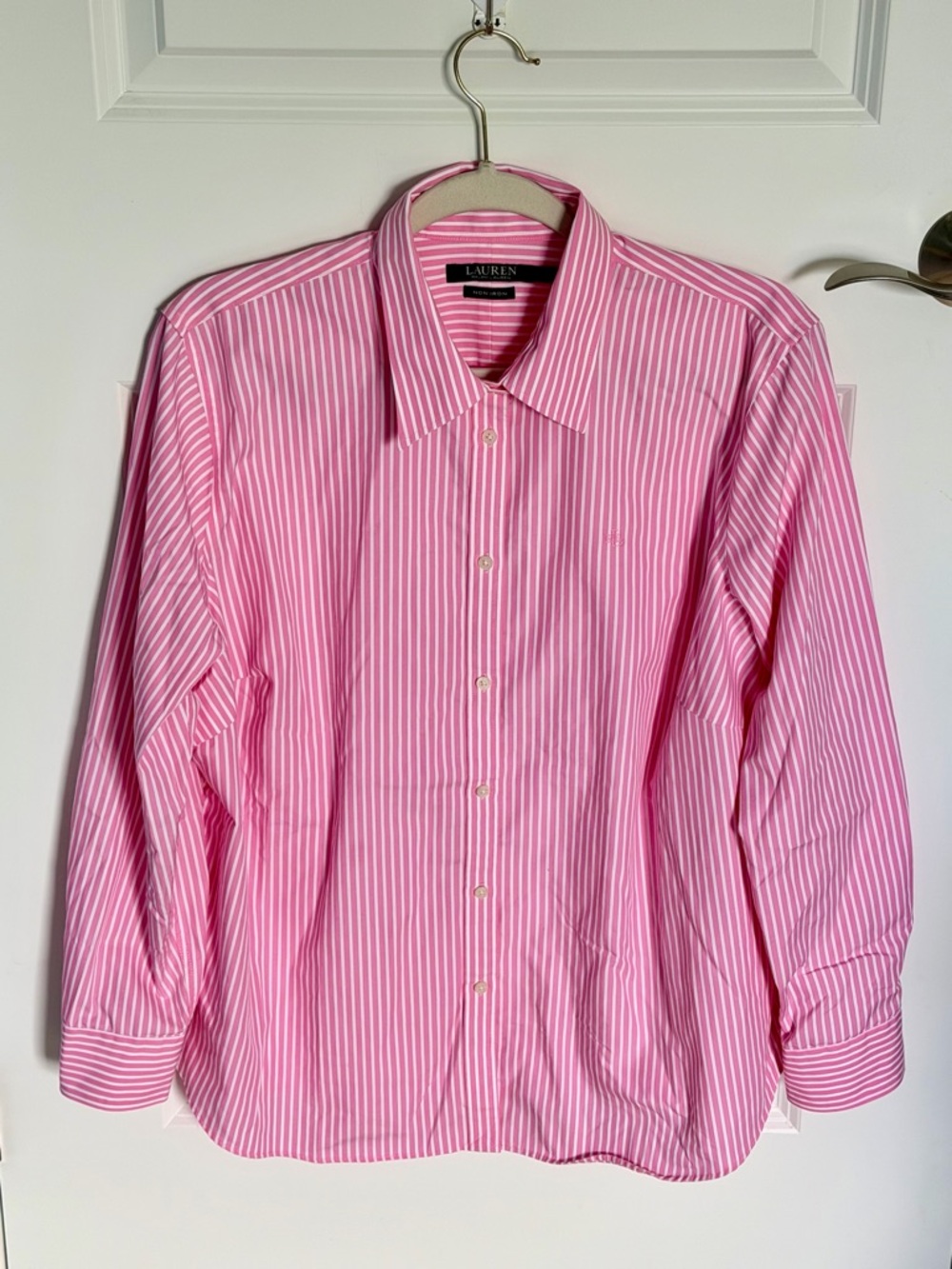 Lauren Ralph Lauren Pink & White Stripe Cotton Long Sleeve Shirt 1X 54750 - Picture 2 of 15
